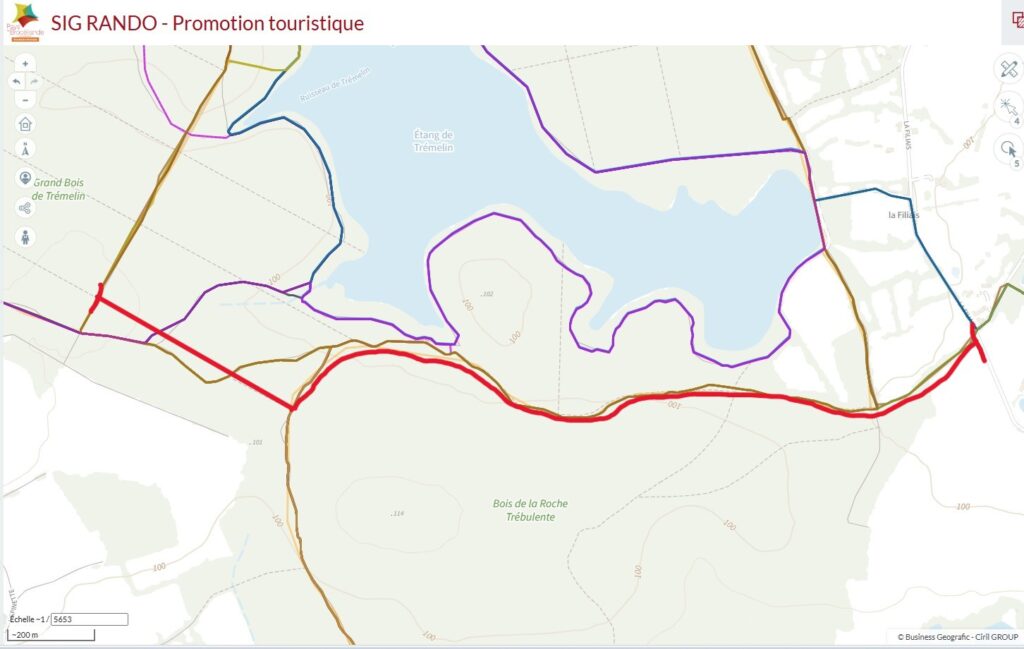 Plan desserte (trait rouge) avec les circuits